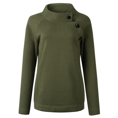 

Women Fashion Button Sweatshirt Turtleneck Long-sleeve Solid Color Sweatshirt Pullover Autumn Winter Clothes New