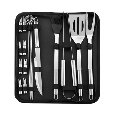 

1 Set Household Light Weight Outdoor Portable Multi-functional Practical Stainless Steel Portable Tote BagBarbecue Tool Sets