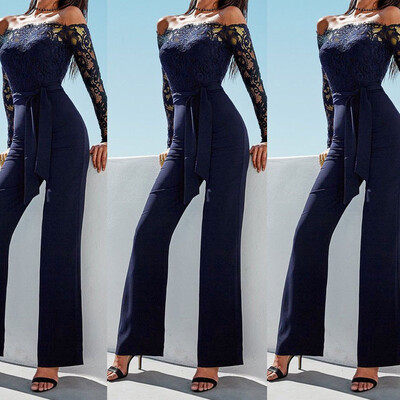 

Women Playsuit Party Jumpsuit Romper Long Trousers Pants Clubwear Lace Sleeve
