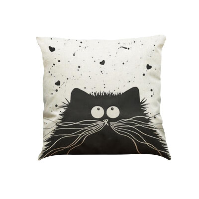 

Cute Simple Fashionable White-and-Black Cat Cartoon Images Linen for Home Office Sofa Car Seat Decorative Square Grayish Linen Cus