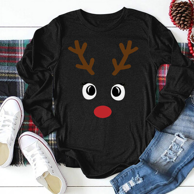 

Gobestart Womens Christmas Elk Printed Tops O-Neck Long Sleeves Easy T-shirts Blouse