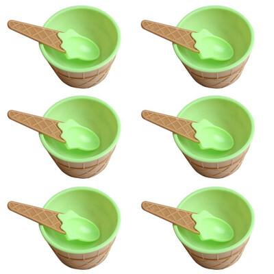

6Pcs Plastic Children Cute Ice Cream Bowl Spoon Dessert Dining Cup Container