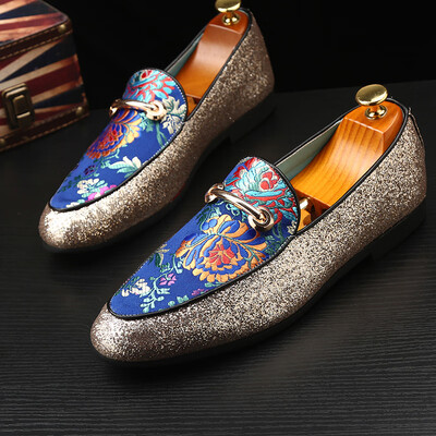 

Personality retro embroidery single shoes pointed fashion low to help a pedal sequins lazy peas mens shoes