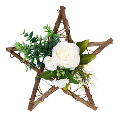 

New Star-Shaped Wooden Frame Artificial Flowers Garland Pendant Faux Floral Hanging Wreath Wall Window Wedding Parties Home Decor