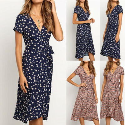 

Womens Maxi Boho Floral Summer Beach Long Slit Evening Cocktail Party Sun Dress