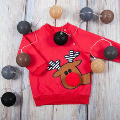 

Toddler Kids Baby Girls Boys Xmas Deer Cotton Top T-shirt Sweatshirt Clothes UK