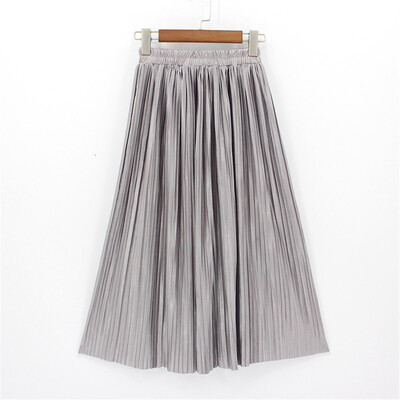 

Roseonmyhand Womens Solid Color High Waist Pleated A-Line Swing Skirt Stretchy Waistline