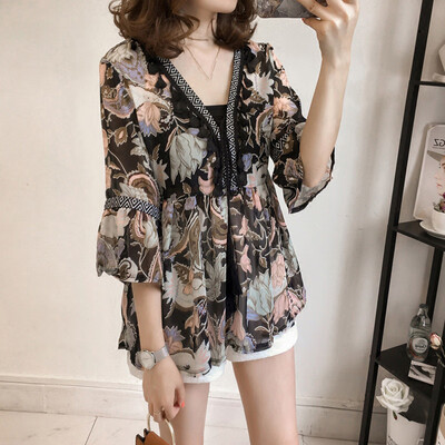 

Women Boho Floral Loose Top Shirt 34 Sleeve Lace Floral Tunic Blouse Plus Size