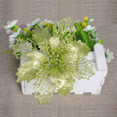 

5PC Christmas Glitter Hollow Flower Plastic Simulation Artificial Flowers Xmas Tree Ornaments Wedding Valentines Day New Year