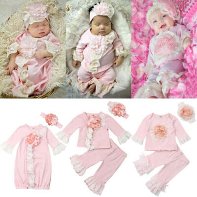 

Baby Swaddle Blanket Newborn Girl Tops Pants Headband Lace 3D Flower Outfits