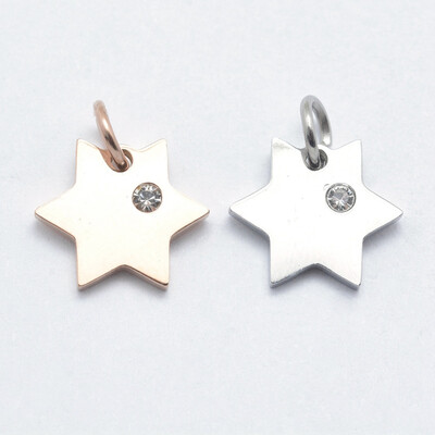 

316 Stainless Steel Pendants with Cubic Zirconia Long-Lasting Plated Star Clear Mixed Color 105x12x15mm Hole 3mm