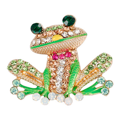 

Cartoon Frog Enamel Brooches Rhinestone Scarf Collar Denim Clip Pins Jewelry yuy