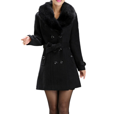 

Toponeto Womens Winter Lapel Wool Coat Trench Jacket Long Sleeve Overcoat Outwear