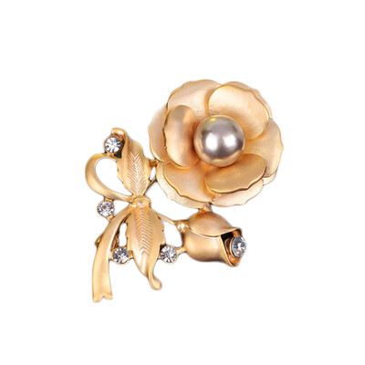 

Scarf Buckle Crystal Flower Matte Gold Brooch Corsage Wedding Pearl Brooch