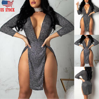 

Sexy-Women-Sequin-Deep V-Bandage-Bodycon-Evening-Party-Cocktail-Club-Mini-Dress