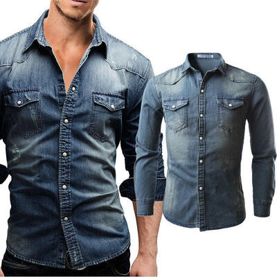 

Men&39s Casual Shirt Slim Fit Long Sleeve Dress Shirt Jeans Denim T-shirt Tops