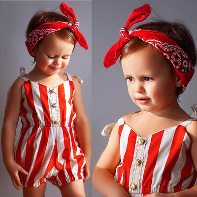 

Summer Infant Baby Girls Sleeveless Striped Print Lace Romper Jumpsuit