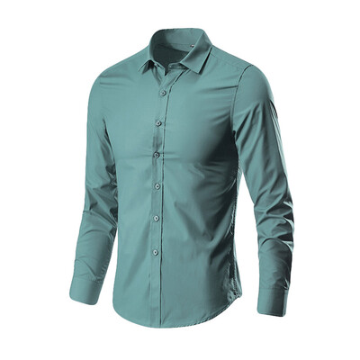 

Tailored Mens Fashion Business Leisure Lapel Pure Color Long-sleeved Shirt Top Blouse