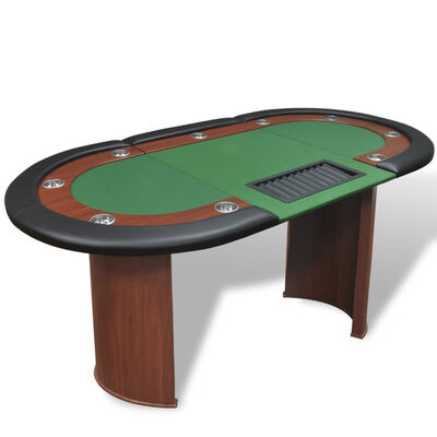 

10-Player Poker Table with Dealer Area&Chip Tray Green