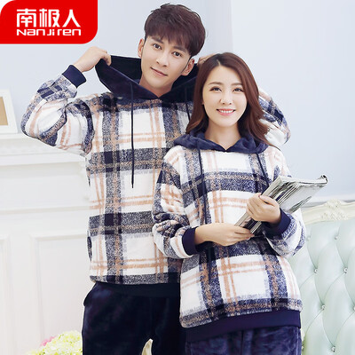 

Antarctic pajamas men winter flannel lovers pajamas women winter warm coral velvet thickening autumn mens home service winter suit NAS5X21022-12 female striped hood