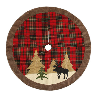 

Christmas Tree Skirt Plaid Elk Print Apron Soft Cushion Home Party Decoration