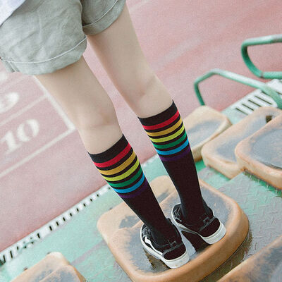

1 Pair Rainbow Personality In Tall Tube Cotton Over Knee Comfortable Soft Socks