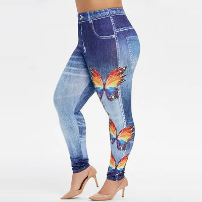 

Gobestart Fashion Womens Plus Size Butterfly Printing Elastic Waist Casual Leggings Pants