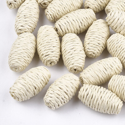 

Handmade Woven Beads Paper Imitation Raffia Covered with Wood No HoleUndrilled Oval AntiqueWhite 2528x1416mm