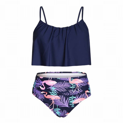 

Strap bra bikini high waist print split swimsuit