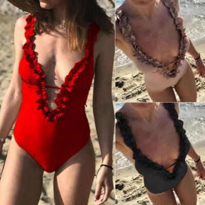 

Womens One-piece Swimsuit Ruffle Bandage Swimwear Monokini Bikini Beachwear