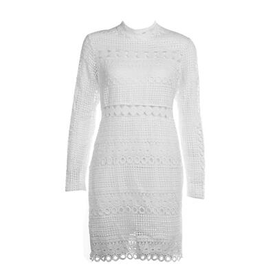

Women Long Sleeve Lace Hollow Sexy Bodycon Slim Casual Mini Pencil Dress