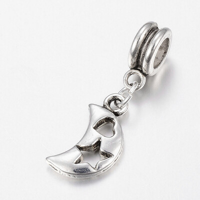 

Tibetan Style Alloy European Dangle Beads Large Hole Pendants Moon Antique Silver 30mm Hole 5mm Pendant 17x9x2mm