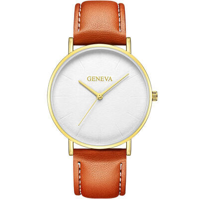 

2018 GENEVA Watch Men Womens PU Leather Band Stainless Steel Analog Quartz Wristwatch Lady Female Brown Watches Reloj Mujer