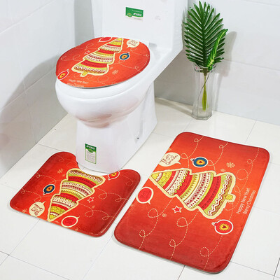 

Siaonvr Christmas Print Toilet Bathroom Mat Three-Piece Floor Mat Carpet Set