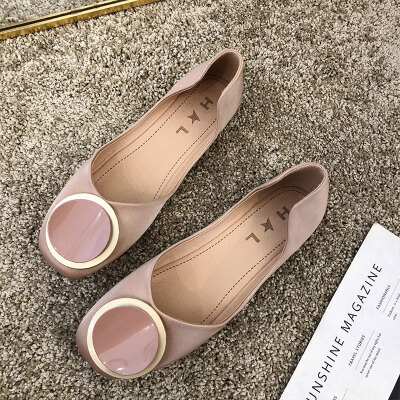 

Single-shoe lady summer fashion flat-soled shallow-mouth hollow soft-soled beans shoes round-headed lacquer ladle shoes