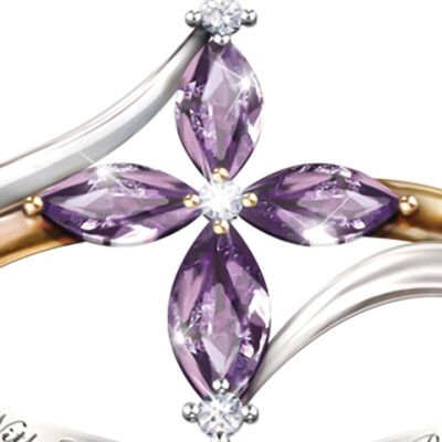 

With God All Things Are Possible" Women Cross Amethyst Ring Jewelry