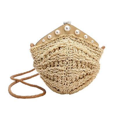 

Pearls Decor Shoulder Messenger Pack Straw Woven Women Beach Crossbody Bags