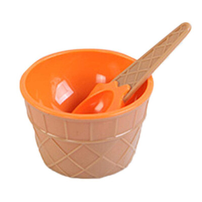 

6Pcs Plastic Children Kid Lovely Ice Cream Bowl Spoon Dessert Tableware Supplies