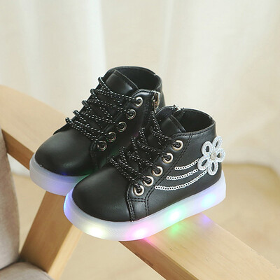 

Children Baby Girls Floral Crystal Led Light Luminous Running Sport Boots Shoes