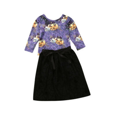

2019 Kids Baby Girls Halloween Outfits Pumpkin Tops T-shirt Tulle Skirt Clothes