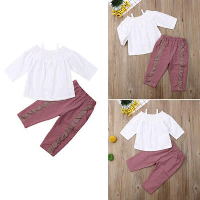 

Newborn Kids Baby Girl Sweet Off Shoulder Shirt Ruffle Pants Trouser Outfits Set