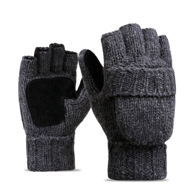 

Flip Knitted Mittens Warm Wool Gloves Unisex Convertible Fingerless Mittens Cover Winter Warm Equipment