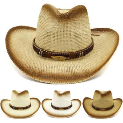 

Vintage Men Women Cowboy Hard Felt Hat Wide Brim Panama Hat Straw Sunsreen Cap