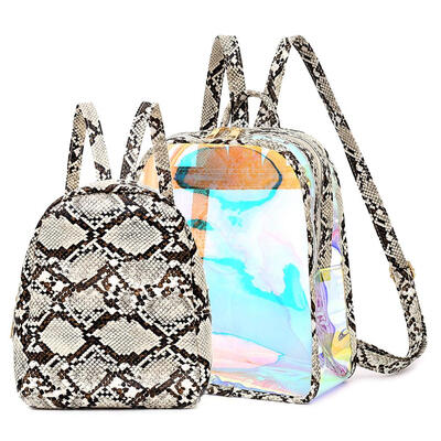 

2pcsset Snake Print Transparent Travel Backpacks Women Shoulder Schoolbags