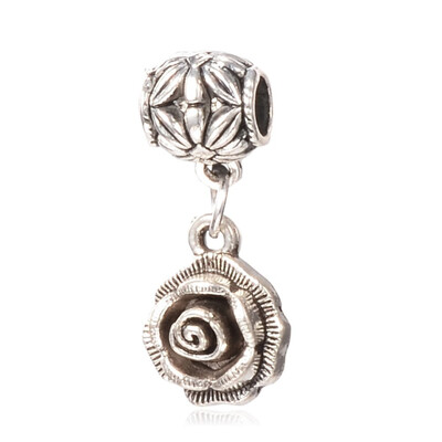 

Tibetan Style Alloy European Dangle Beads Large Hole Pendants Rose Antique Silver 32mm Hole 5mm
