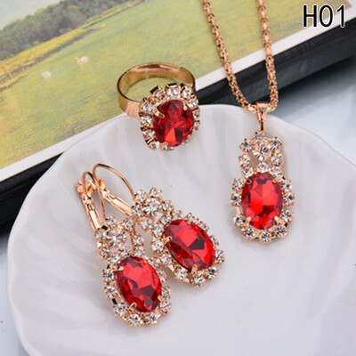 

Fashion Blue Crystal Stone Wedding Jewelry Sets For Brides Silver Color Necklace Set For Women