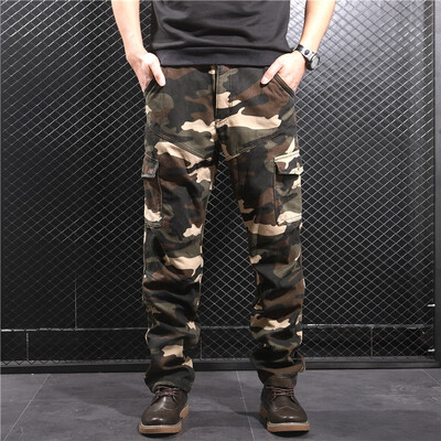 

SQSI 2019 autumn&winter new plus velvet thickening mens slim feet multi-pocket pants straight camouflage pants 4945