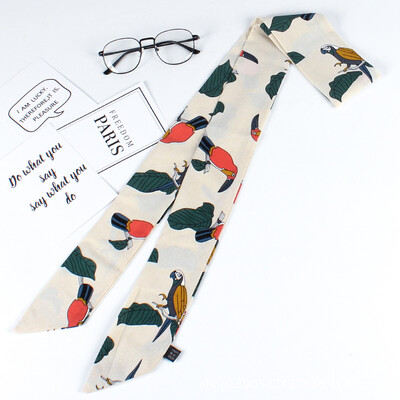 

Korean silk scarf spring&summer small scarf chiffon printing Variety scarf long double small bow tie decoration wild