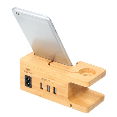 

Wood USB Charging Station Desk Stand Charger for i-watch&Smartphones UK Plug