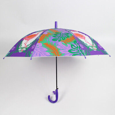

Pink Flamingo on Polka Windproof Travel Lightweight Outdoor Umbrella Rain And Sun for children or girls
